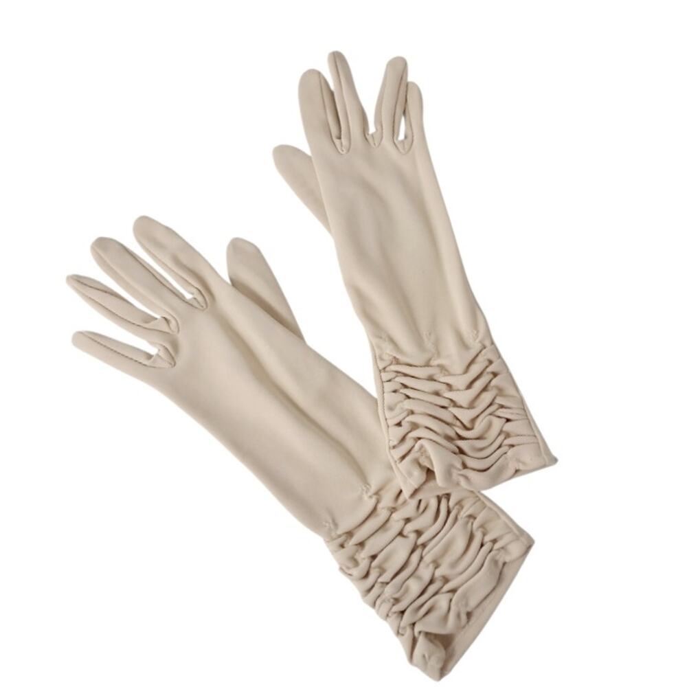 Vintage Beige Gloves 60s Elasticized Rouching Stretch Knit Preppy Retro 70s 50s